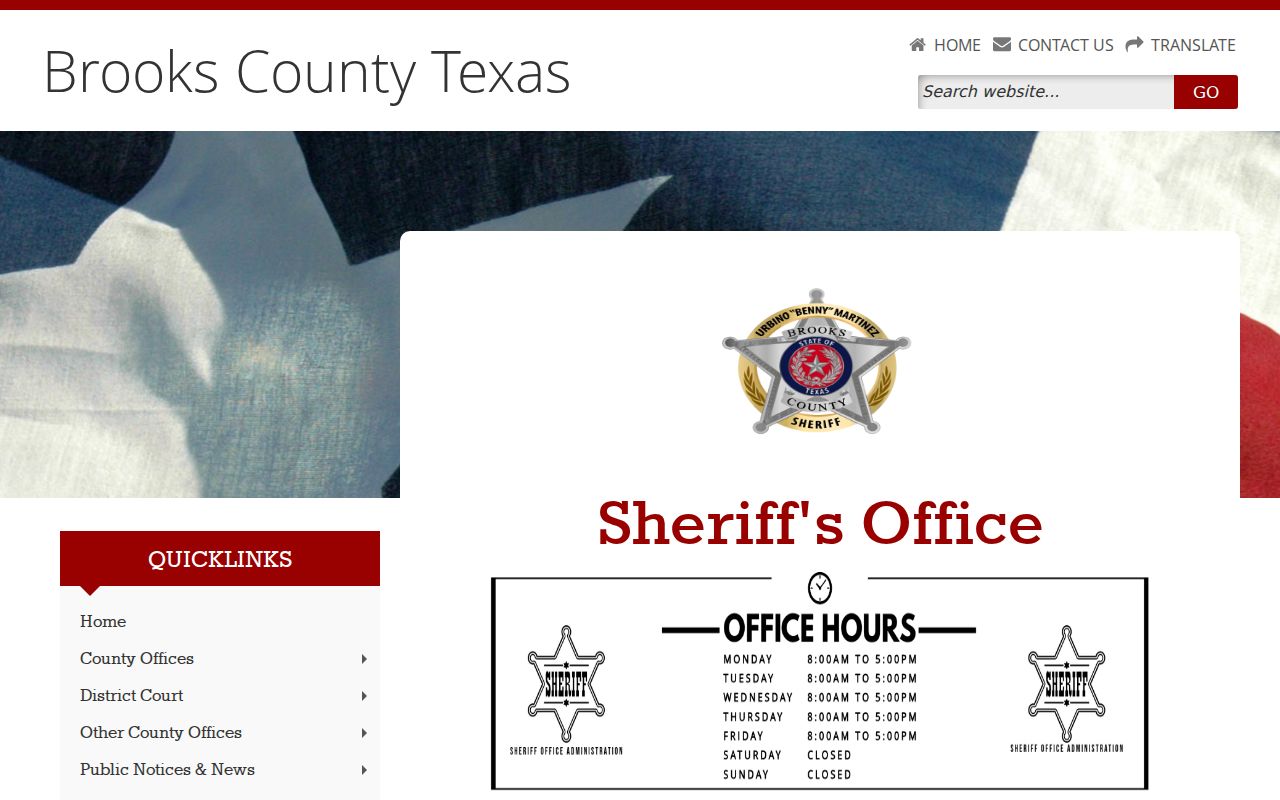 Brooks County arrest history and Sheriff contact page