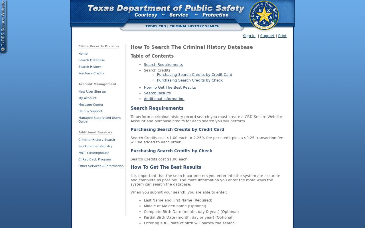 Texas DPS public search instructions for Brooks County arrest history