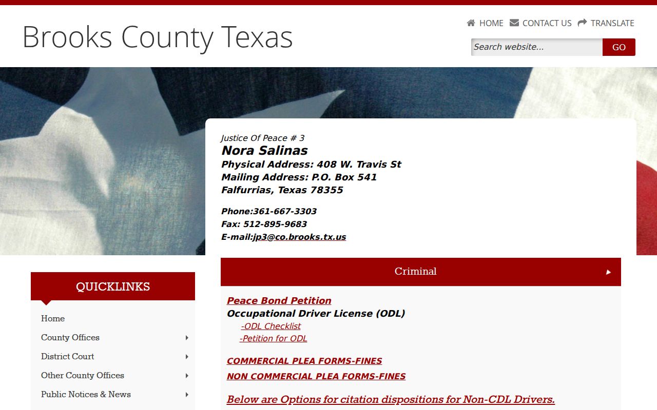 Brooks County criminal court case search from the justice court page