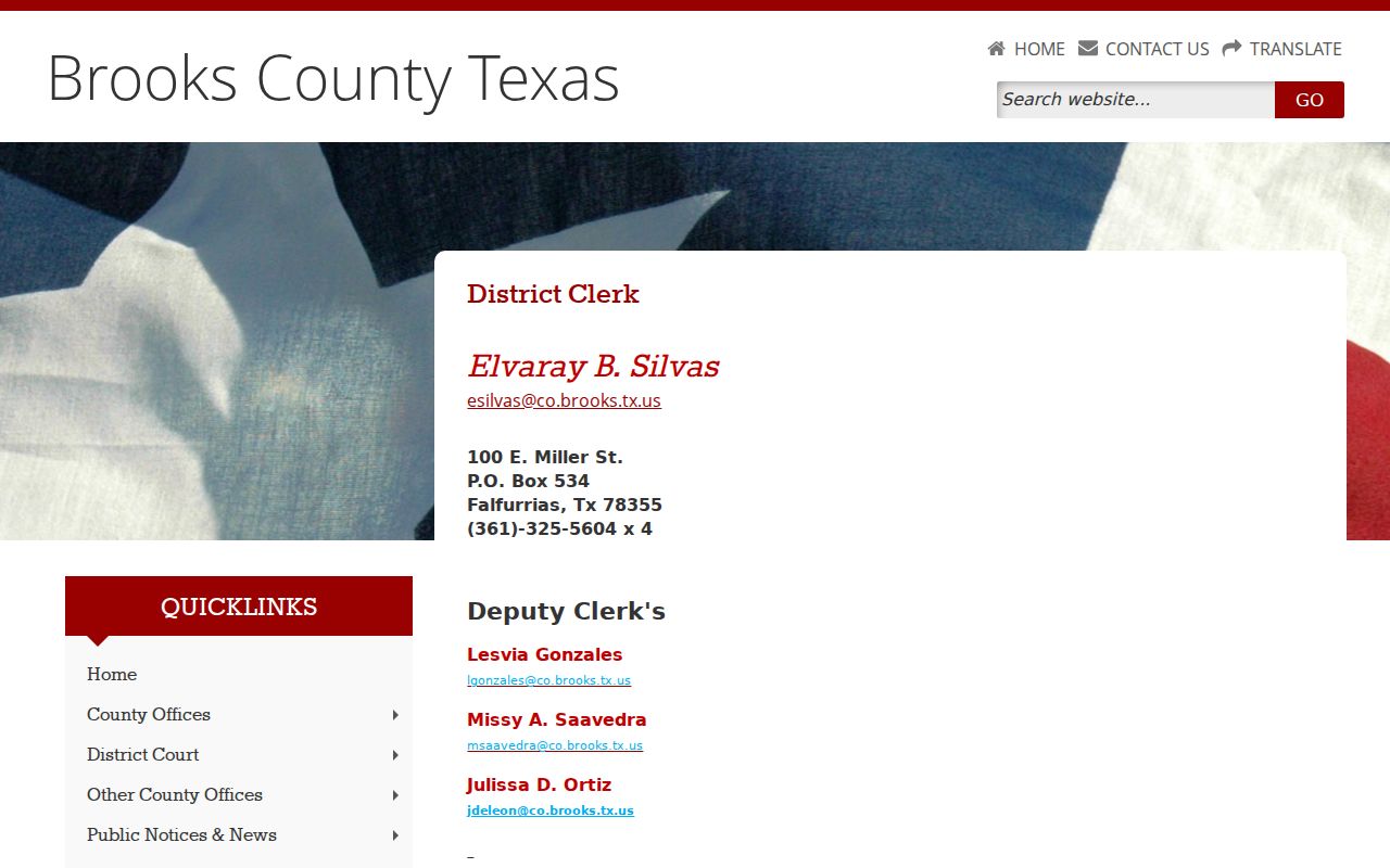 Brooks County District and County Clerk records page