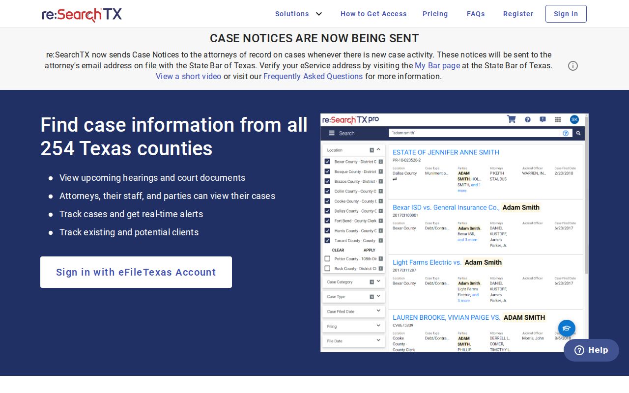 re SearchTX statewide electronic court records portal